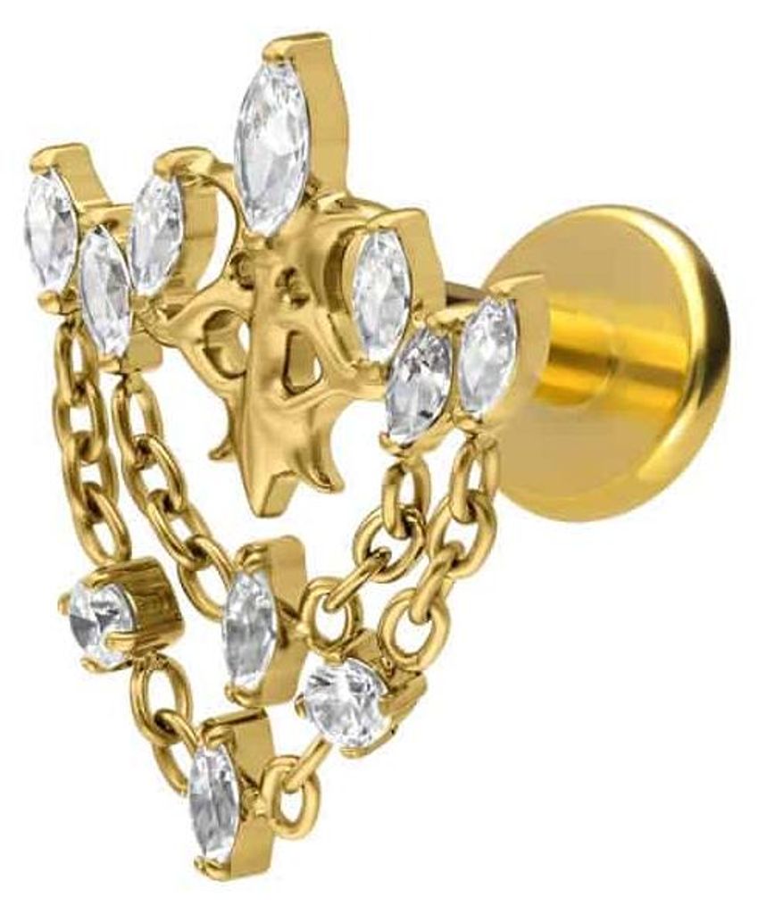 Ohrpiercing, Nasenpiercing Titan Labret mit Innengewinde GOTISCHE KRONE + KETTEN Gold Stablänge: 6mm | Stabstärke: 1,6mm