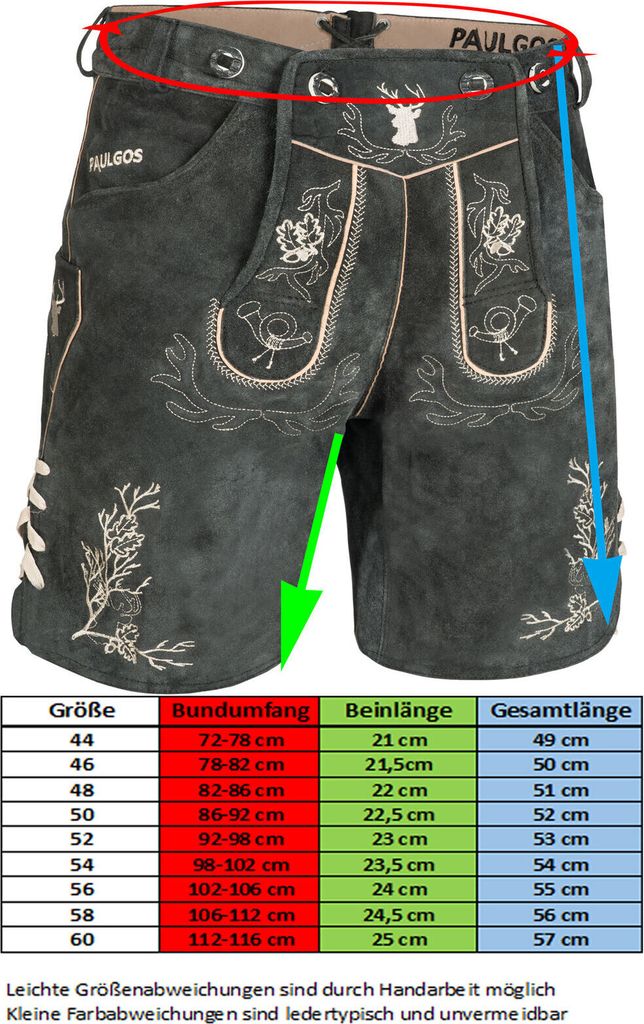 PAULGOS Herren Trachten Lederhose Kurz - HK3 - Echtes Leder Produktbild 4