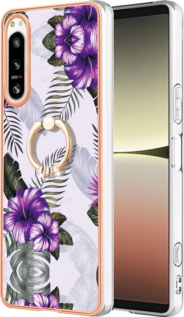 Hülle für Sony Xperia 5 IV Muster TPU Silikon Stoßdämpfer Bumper Schutzhülle mit Ring Ständer Lila