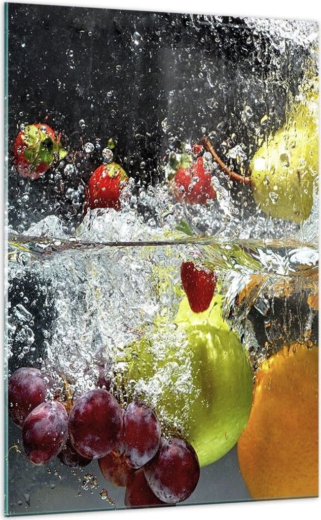 Bilder auf glas - Einteilig - Früchte Wasser Spritzer Essen - 70x100cm - Glasbilder - Wandbilder - Bilder - Wanddekoration aus Glas - Glas Bilder ...