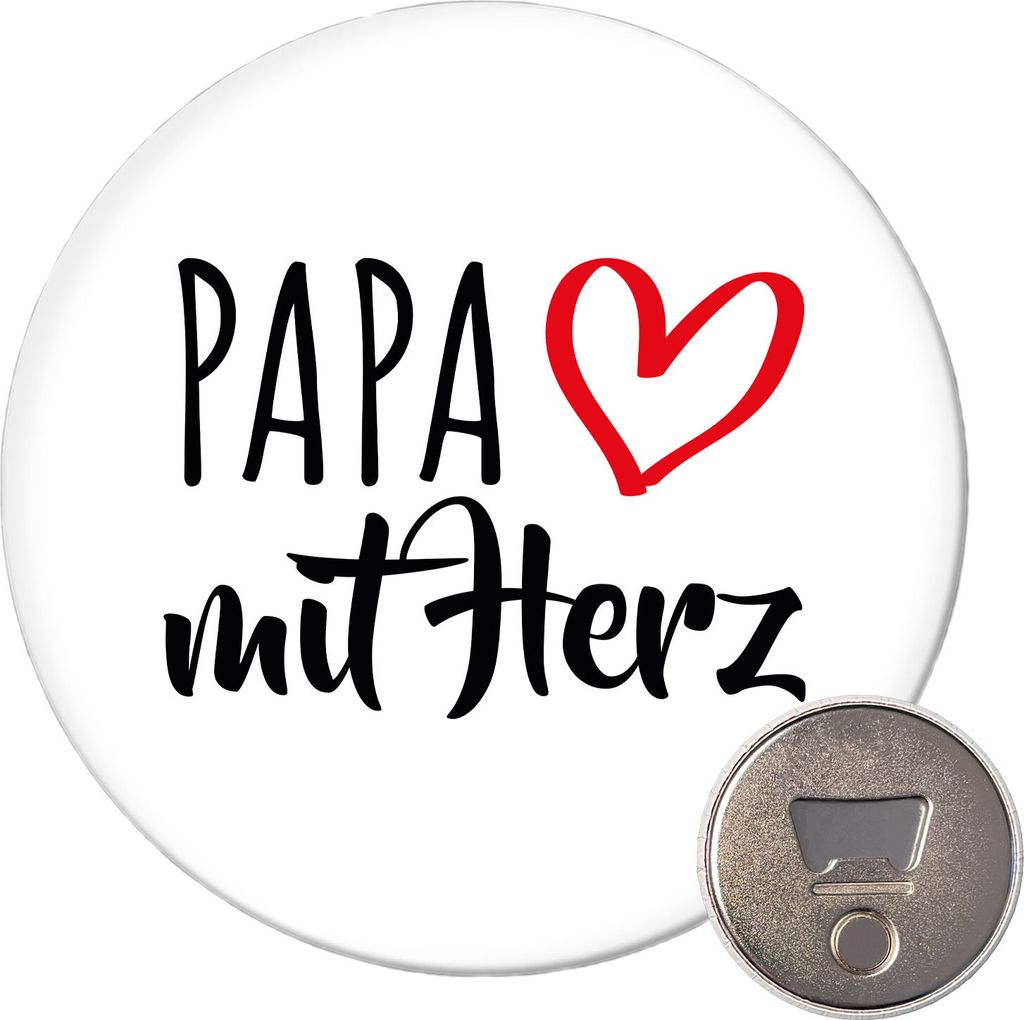 Huuraa Magnet Papa mit Herz 59mm Kühlschrankmagnet rund Flaschenöffner Geschenkidee