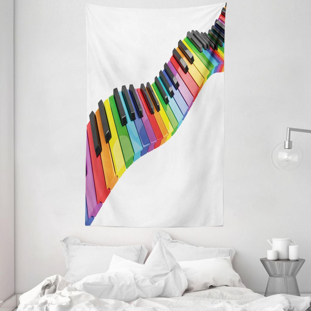 ABAKUHAUS Musik Wandteppich und Tagesdecke, Leuchtende Tastatur Kunst aus Weiches Mikrofaser Stoff Waschbar ohne Verblassen Digitaldruck, 140 x 230...