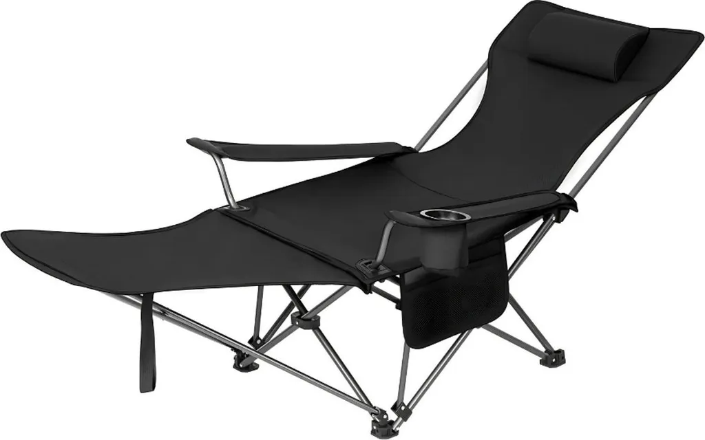 Chaise de camping pliante avec repose-pieds et coussin amovible Gris