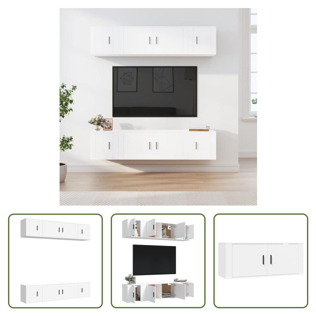 The Living Store 6-tlg. TV-Schrank-Set Weiß Holzwerkstoff