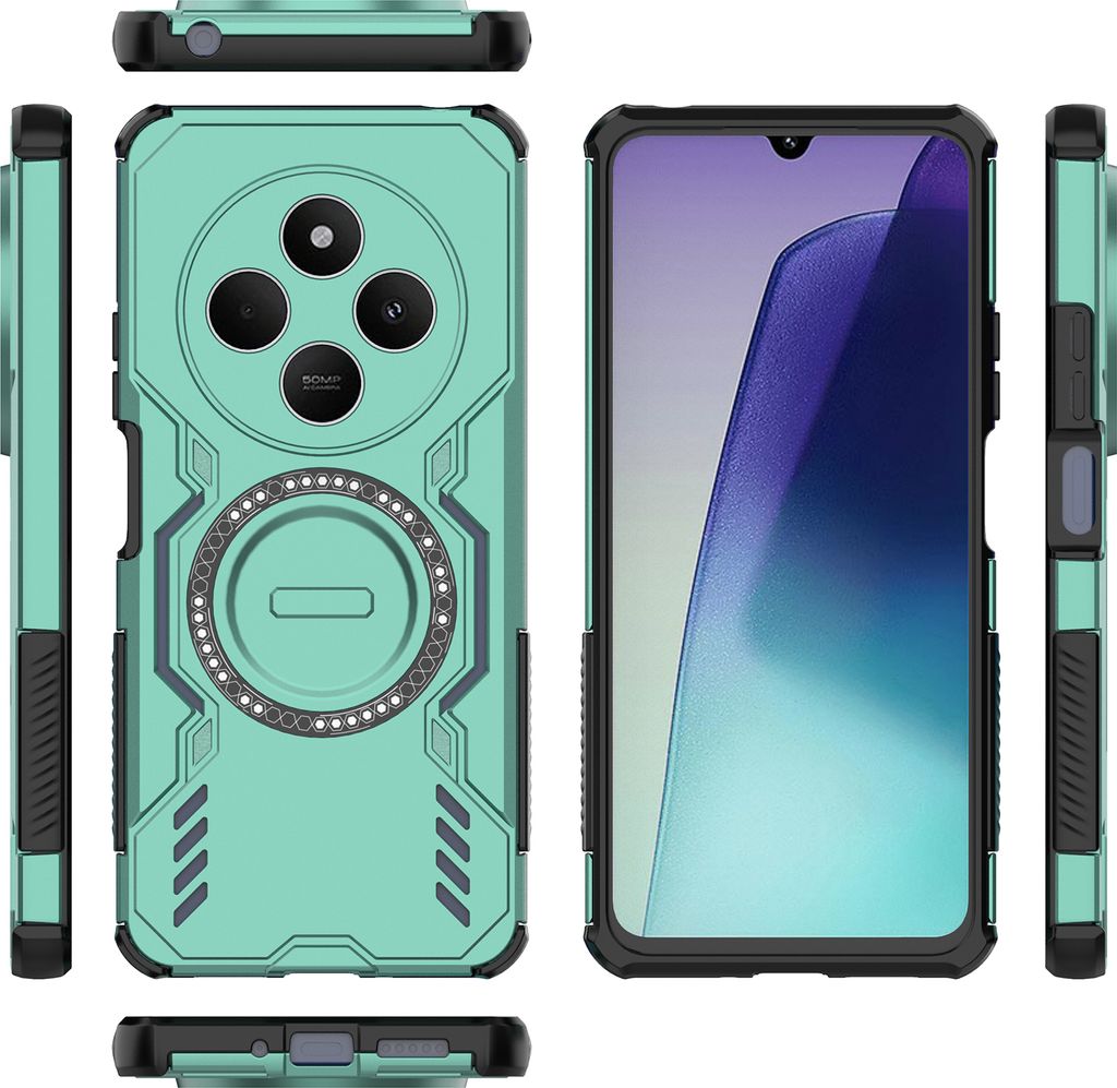 Magnetisch Hülle für Xiaomi Poco C75 4G / Redmi 14C / 14R / A4, Hybrid PC TPU Bumper Stoßfestes Loch Wärmeableitung Handyhülle Grün