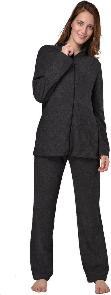 RAIKOU Damen Nicki Freizeitanzug Hausanzug Traningsanzug mit Reißverschluss Melange Grau 36/38 M