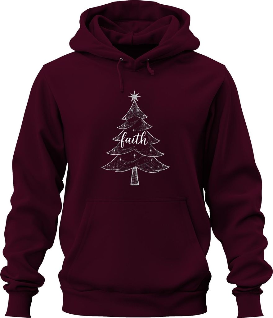 faith Weihnachten Christbaum Glaube religiös Skizze Kreide Retro Uni Hoodie Kapuzenpullover, Burgundy, M