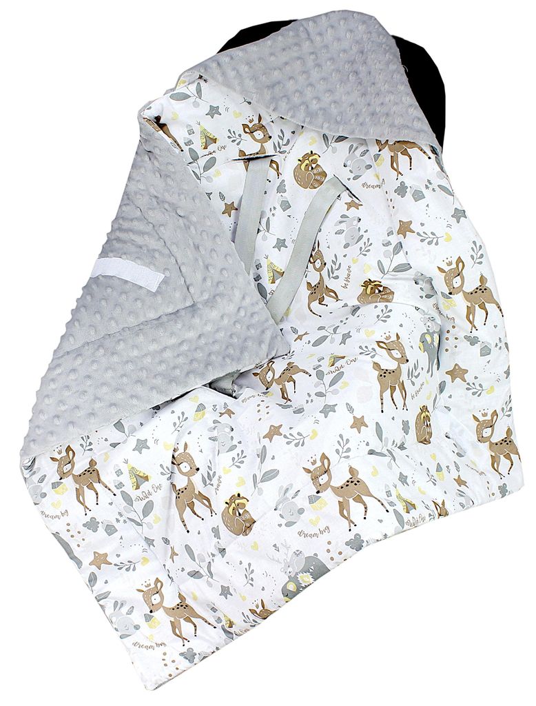 TupTam Baby Winter Einschlagdecke Babydecke 75x75cm für Autositz Babyschale Wattiert Minky Baumwolle Universal, Farbe: Tiere im Wald / Waschbären...