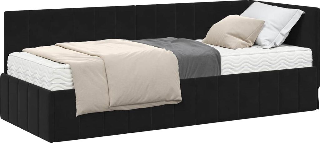 Eckbettgestell mit Matratze mit Kopfteil 2 pcs Schwarz Samt