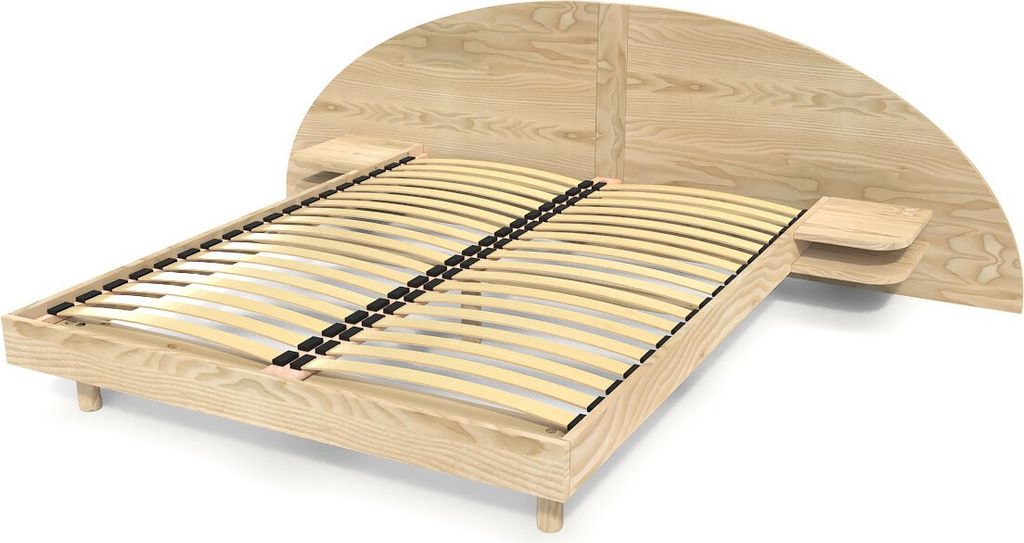 2 Sitzer Holzbett mit Kopfteil und Nachttischen ARC - 140x200 - Roh (ohne Lack)