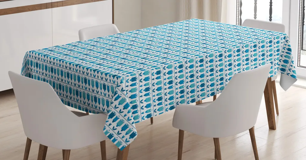 ABAKUHAUS Tovaglia floreale, Holland Tulip Volkston, adatta per interni ed esterni Lavabile Stampa chiara Nessuno scolorimento, 140 x 170 cm, Sea Blue Multicolor