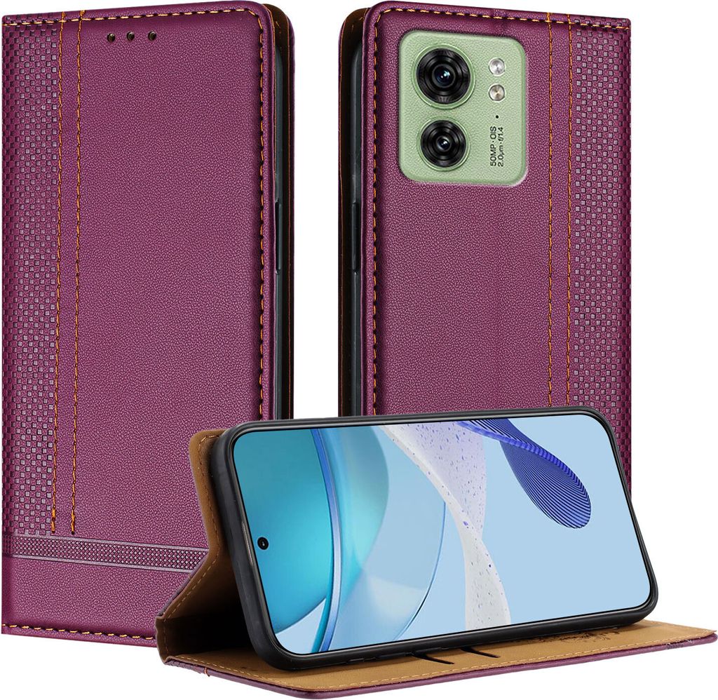 Handyhülle für Motorola Edge 40 Leder Flip Klappbare Schutzhülle mit Standfunktion Lila
