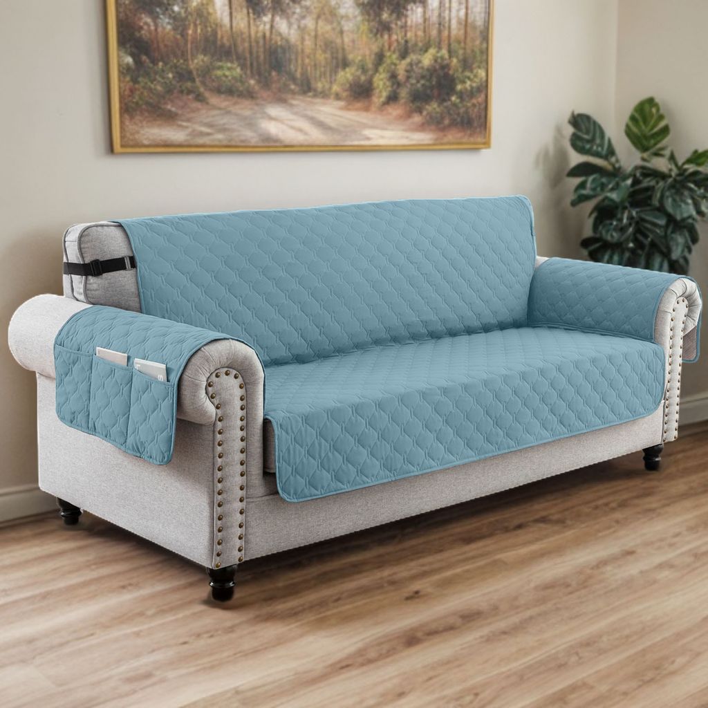 Wasserdichte Sofabezug Rutschfest Sofa Schoner Seitentasche Couch Bezug Schutz für Haustiere, Katzen, Hunde, Spielende Kinder Blau
