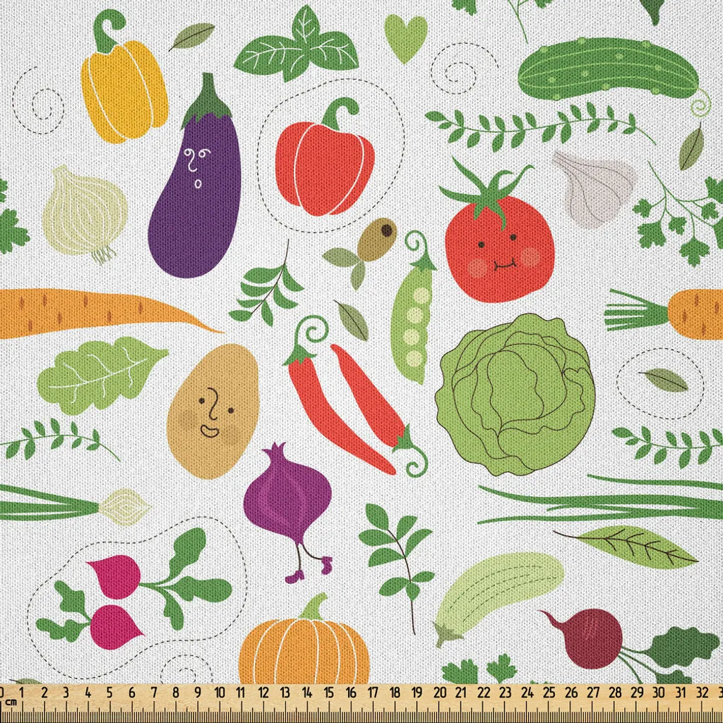 Tissu pour Nappe et Rideaux Cuisine 5m Microfibre Imprimé Légumes