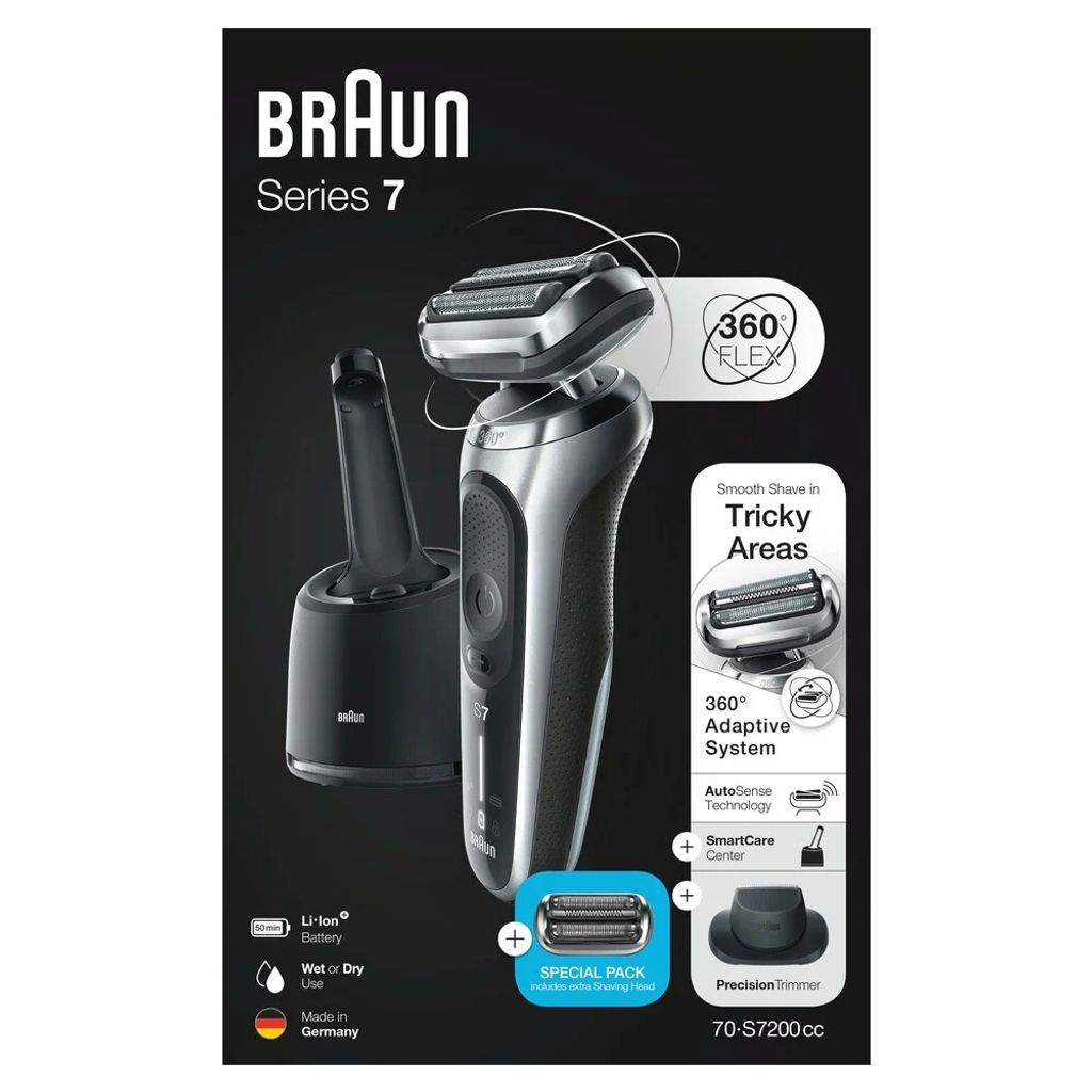 Braun Series 7 Rasierer, schwarz/silber, mit Reinigungsstation SmartCare  Center und Präzisionstrimmer