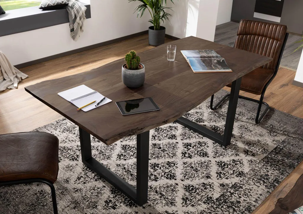 Plateau de Table à Manger 120 cm Acacia Laqué Taupe - FREEFORM 3