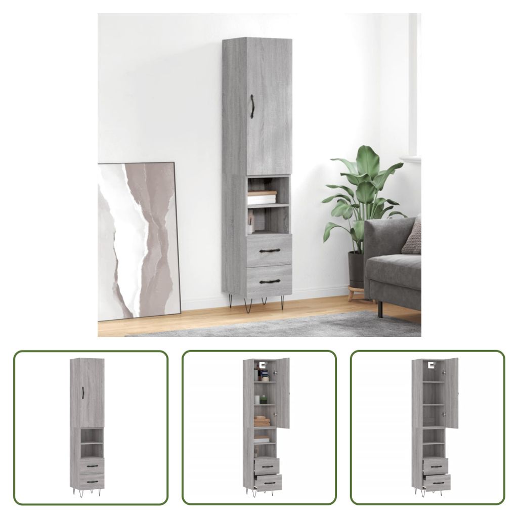 The Living Store Highboard Grau Sonoma 34,5x34x180 cm Holzwerkstoff