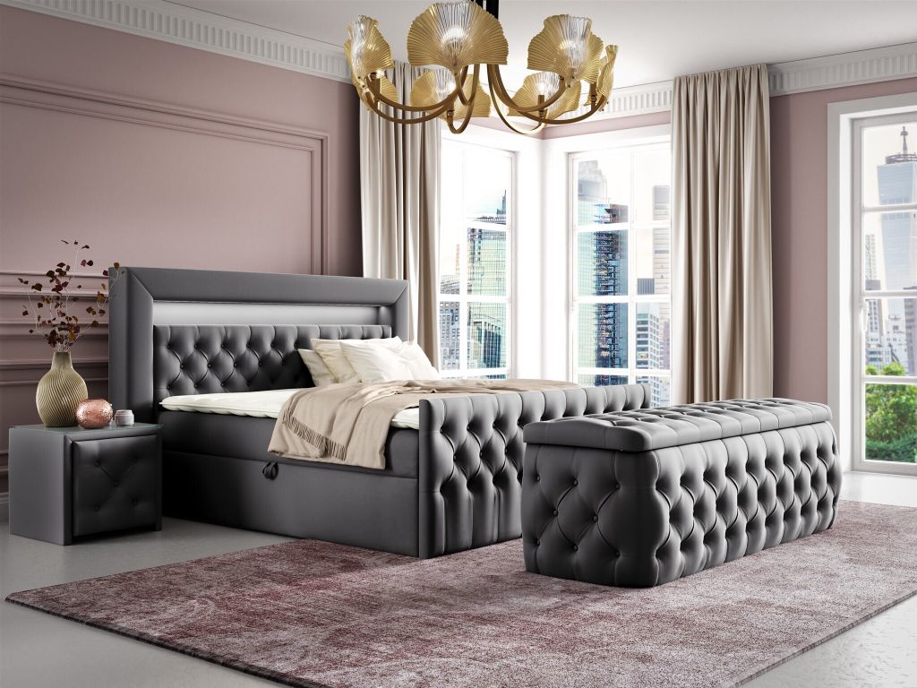 Boxspringbett Schlafzimmerbett ERNESTO Nr.4 140x200cm in Elisa Velvet Anthrazit