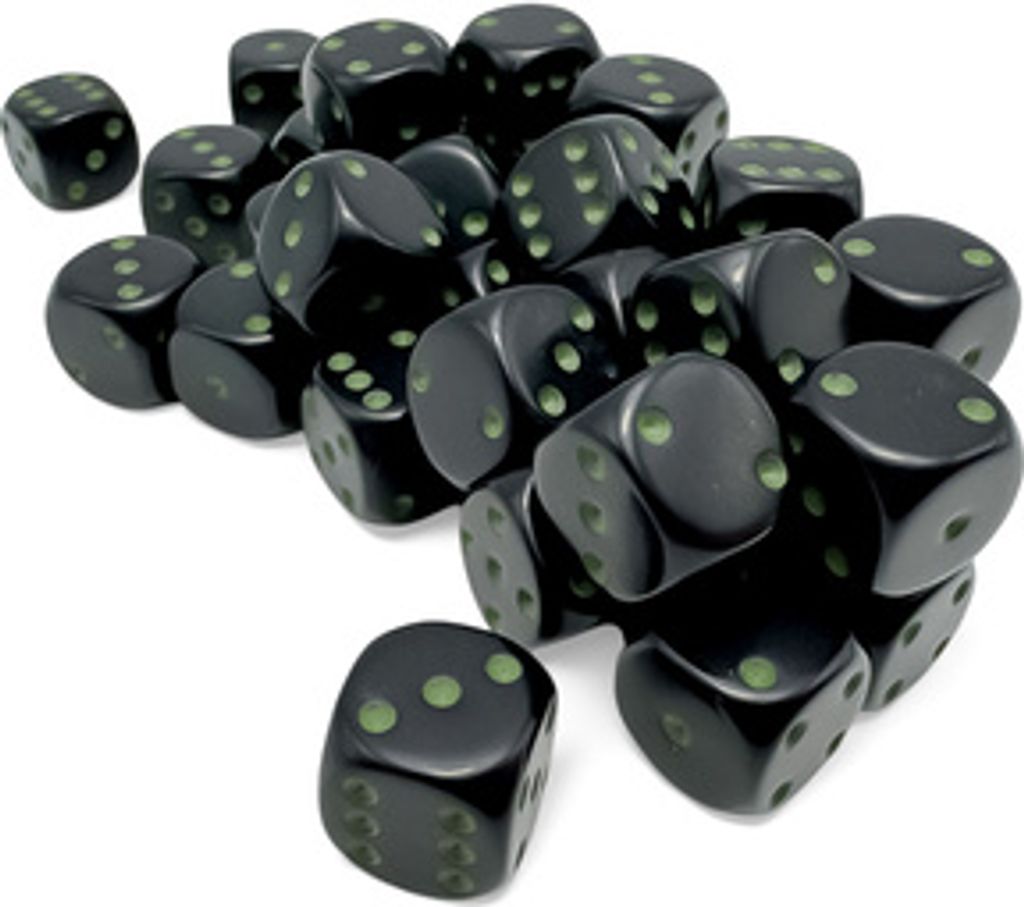 Chessex - Opaque - 36x D6 12mm - Black/Green