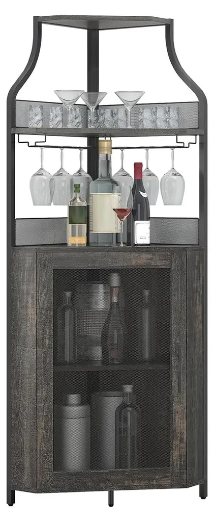 Buffet d'angle avec casier à bouteilles amovible et porte de grange