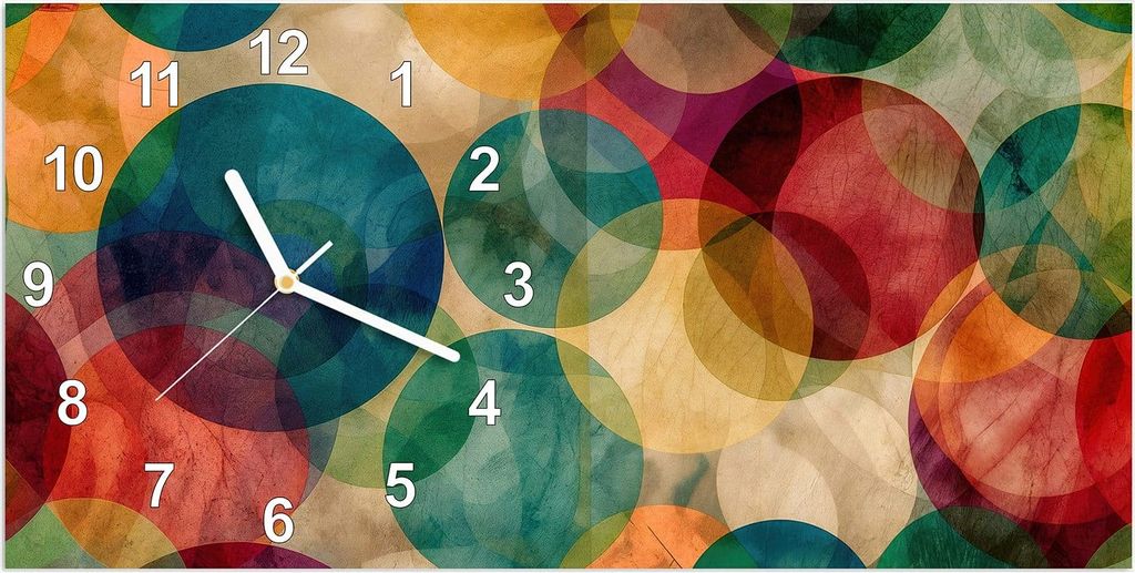Wanduhr aus Glas mit Motiv Farbenfrohe Kreise- 60 x 30 cm - inkl. Aufhängesystem
