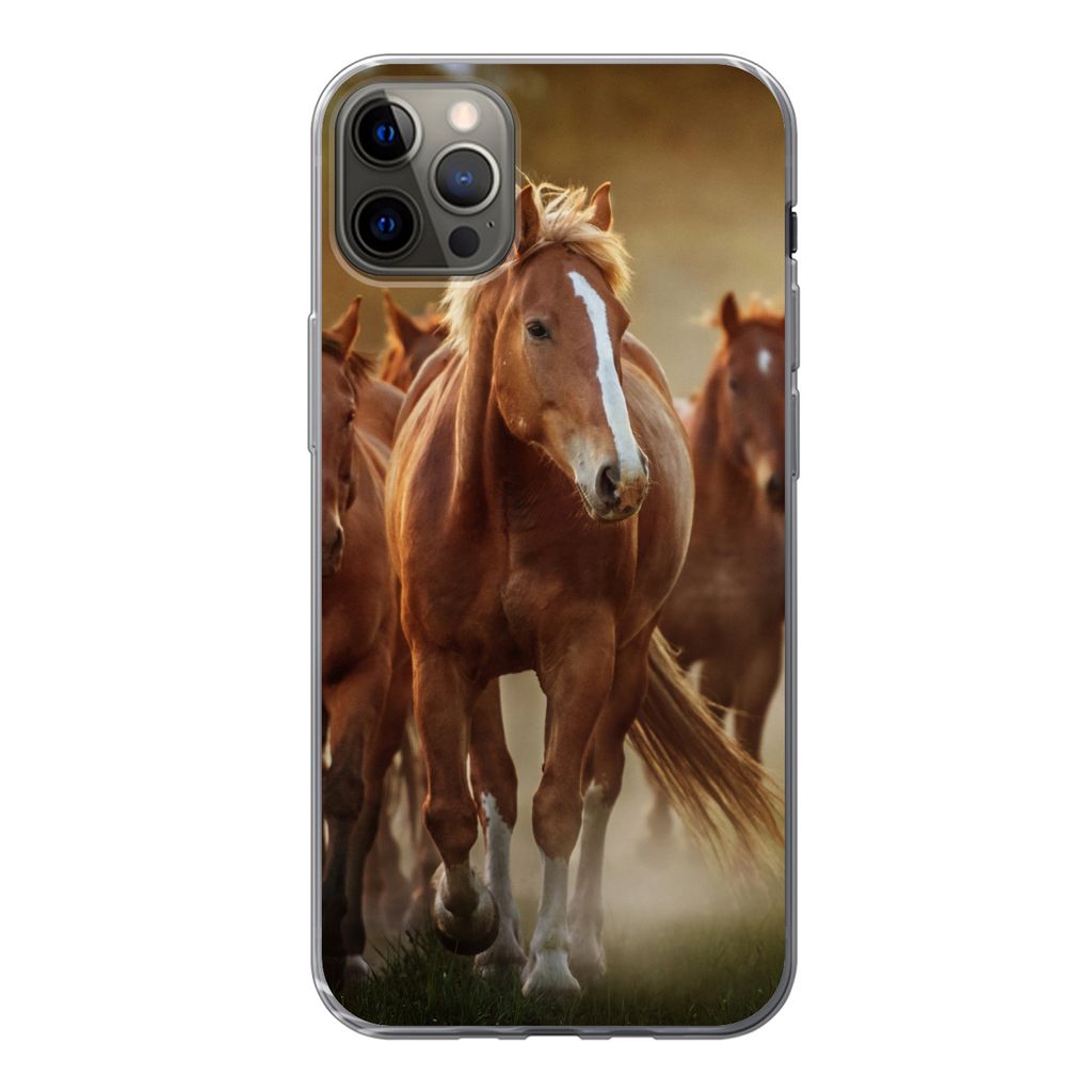 MuchoWow Handyhülle Schutzhülle Hülle für iPhone 13 Pro Max Pferde - Licht - Natur Silikon Softcase Handy Hülle - Mobiltelefon