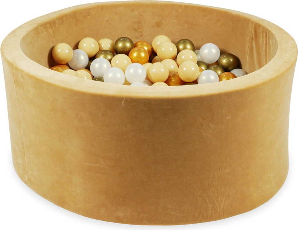 Bällebad 90x40 Samtig weich Carmel – Mit 300 Bällen / Beige, Altgold, Gold, Meerjungfraueneffekt