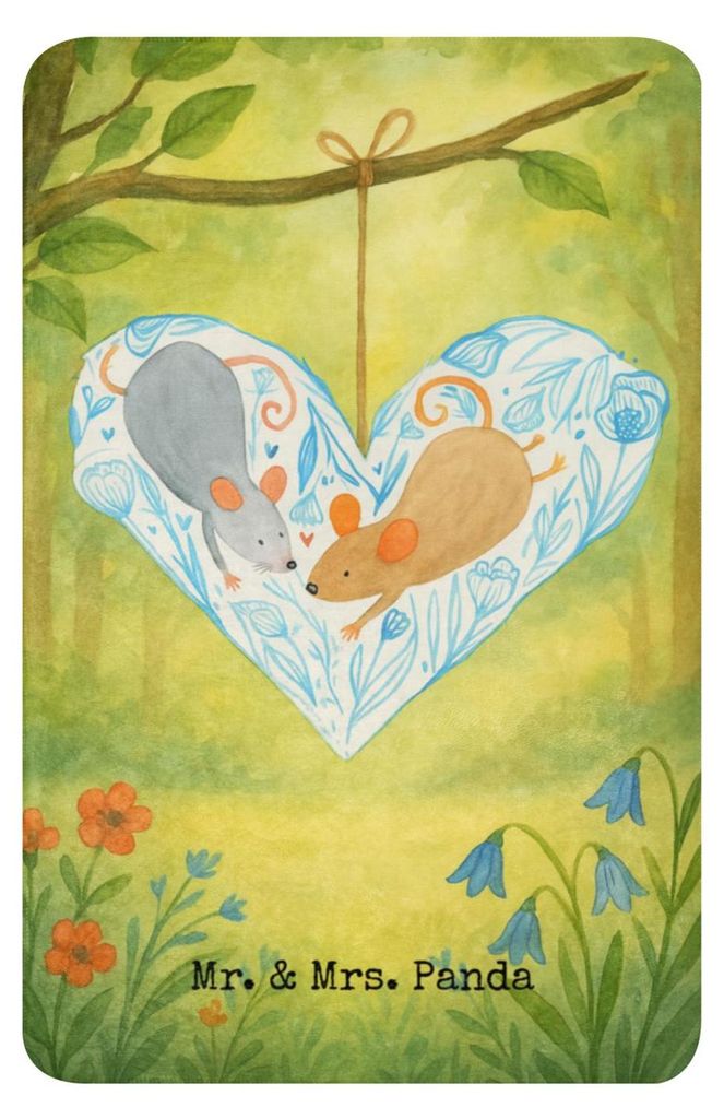 Mr. & Mrs. Panda Wärmedecke Mäuse Herz Design 100 x 150 cm - Weiß - Geschenk, Hochzeit, Sofadecke, für Immer, Tagesdecke, Liebe, Verheiratet, W...