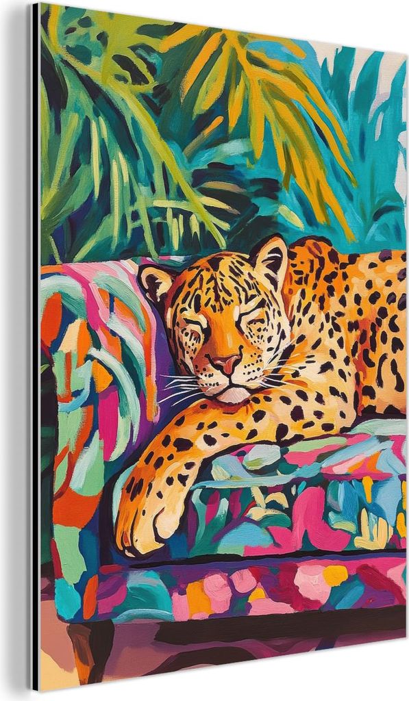 MuchoWow Wanddekoration Metall Metallbild Wandkunst 30x40 cm Leopard - Bunt - Tropisch MuchoWow Aluminium Gemälde - Bilder