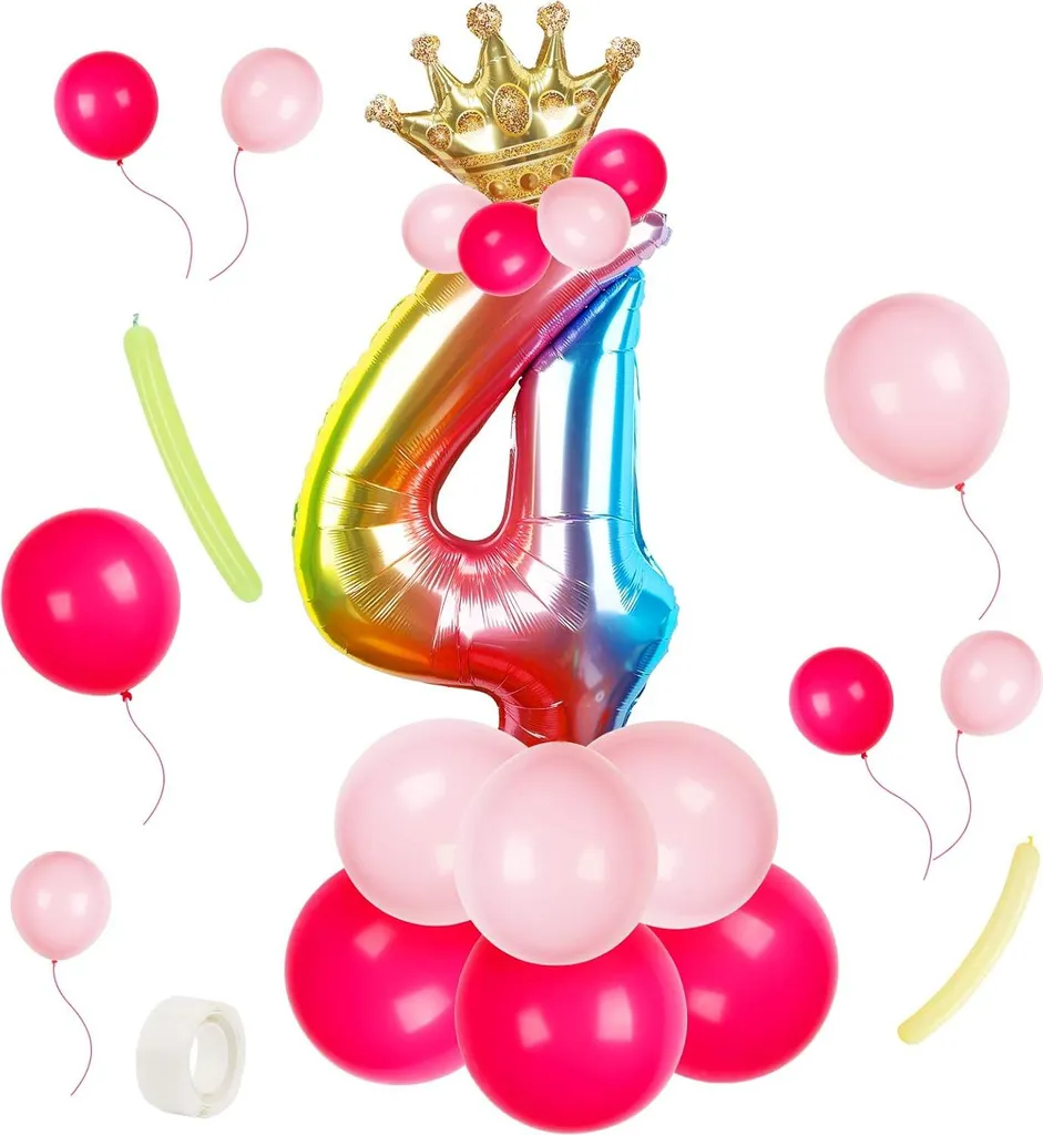 Décoration Anniversaire 4 Ans - Lot de Ballons Roses pour Petite Fille