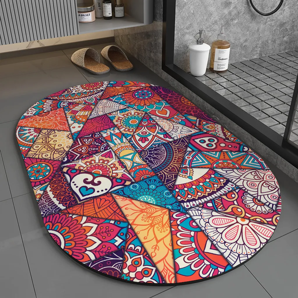 Tappeto Bagno Ovale Etnico Luxury | Tessuto Boho 40x60 Assorbente