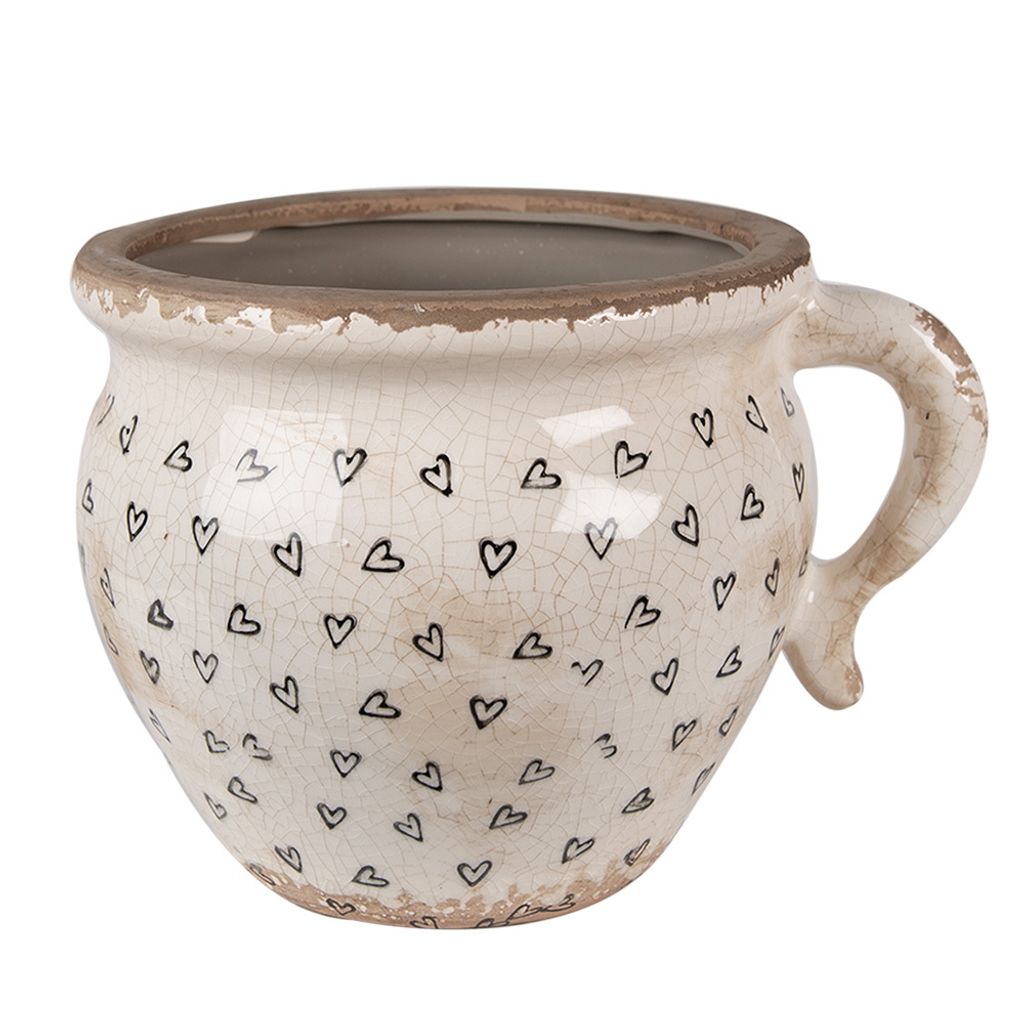 Vaso da fiori Clayre & Eef 17x14x12 cm Beige Nero Immagine del prodotto 