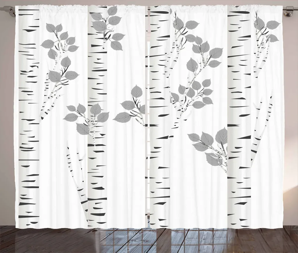 ABAKUHAUS Rideau de Bouleaux Rustique Autumn Woods Gris Blanc 280x225cm