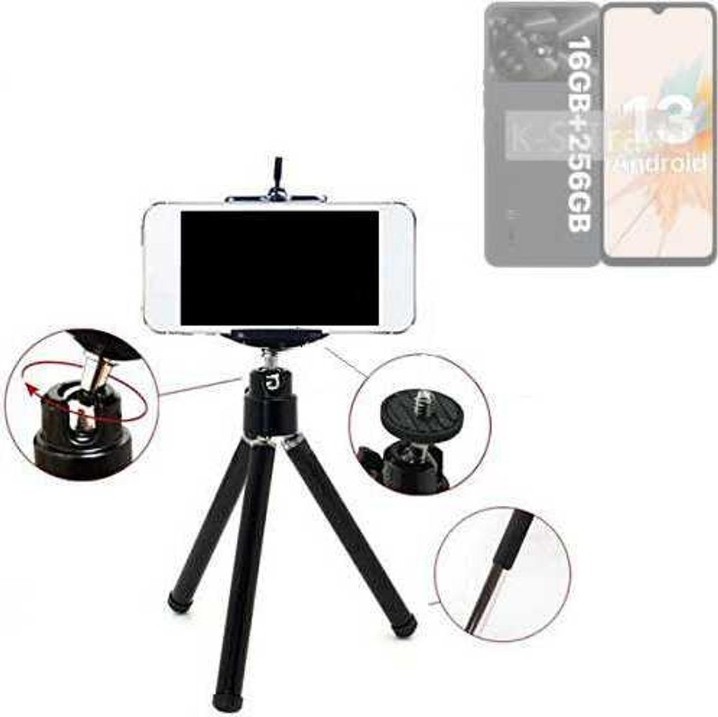 K-S-Trade Smartphone Stativ Dreibein kompatibel mit UMIDIGI A15 Tripod aus Aluminium Klemmstativ Stativ Adapter für Mobiltelefone schwarz 1x