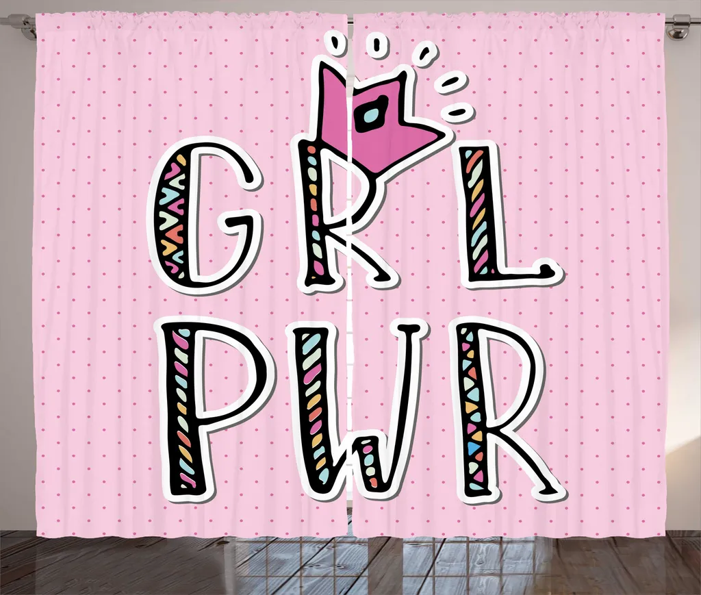 ABAKUHAUS Tenda rustica con slogan per ragazze, Girl Power in decorazione, tenda con passanti e ganci per camera da letto, 280 x 175 cm, multicolore