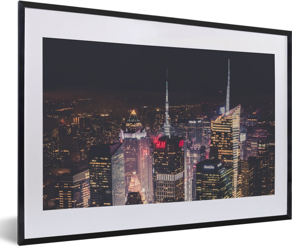 MuchoWow MuchoWow Gerahmtes Poster New York - Beleuchtung - Logo 60x40 cm - Poster mit zchwarzem Bilderrahmen - Schlafzimmer - Plakat in Rahmen...
