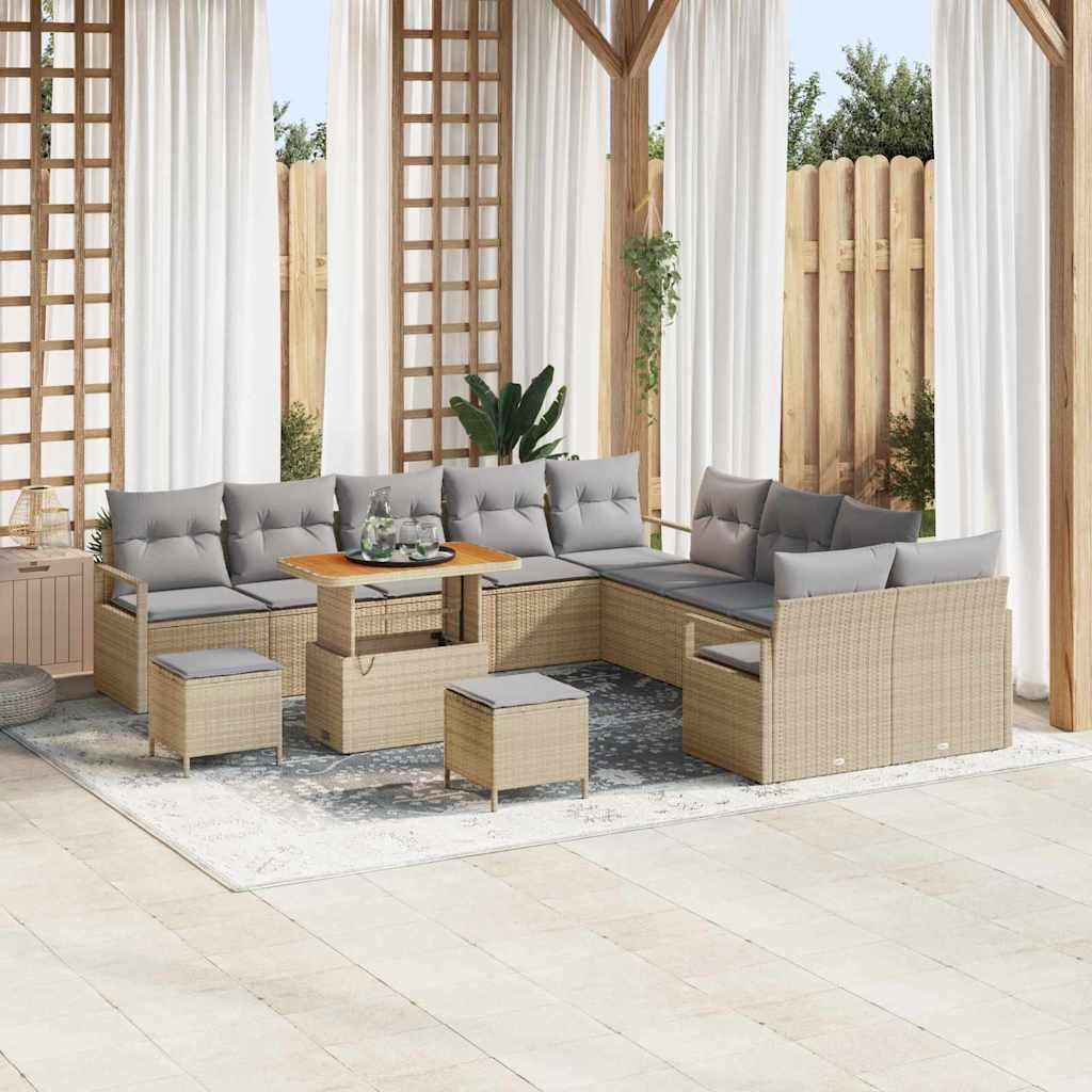 Maison Exclusive - Gartensofa-set mit Kissen 13 pcs Beige Poly-Rattan