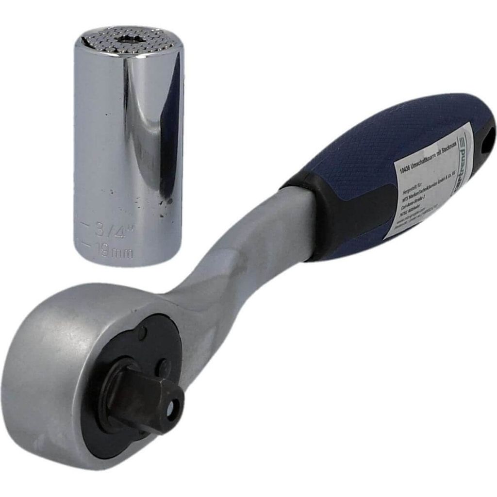 CARTREND Umschaltknarre mit Universalstecknuss 7 bis 19 mm mit Umschalthebel Soft Grip, belastbar bis 300 Nm 9,5 mm (3/8 Zoll)