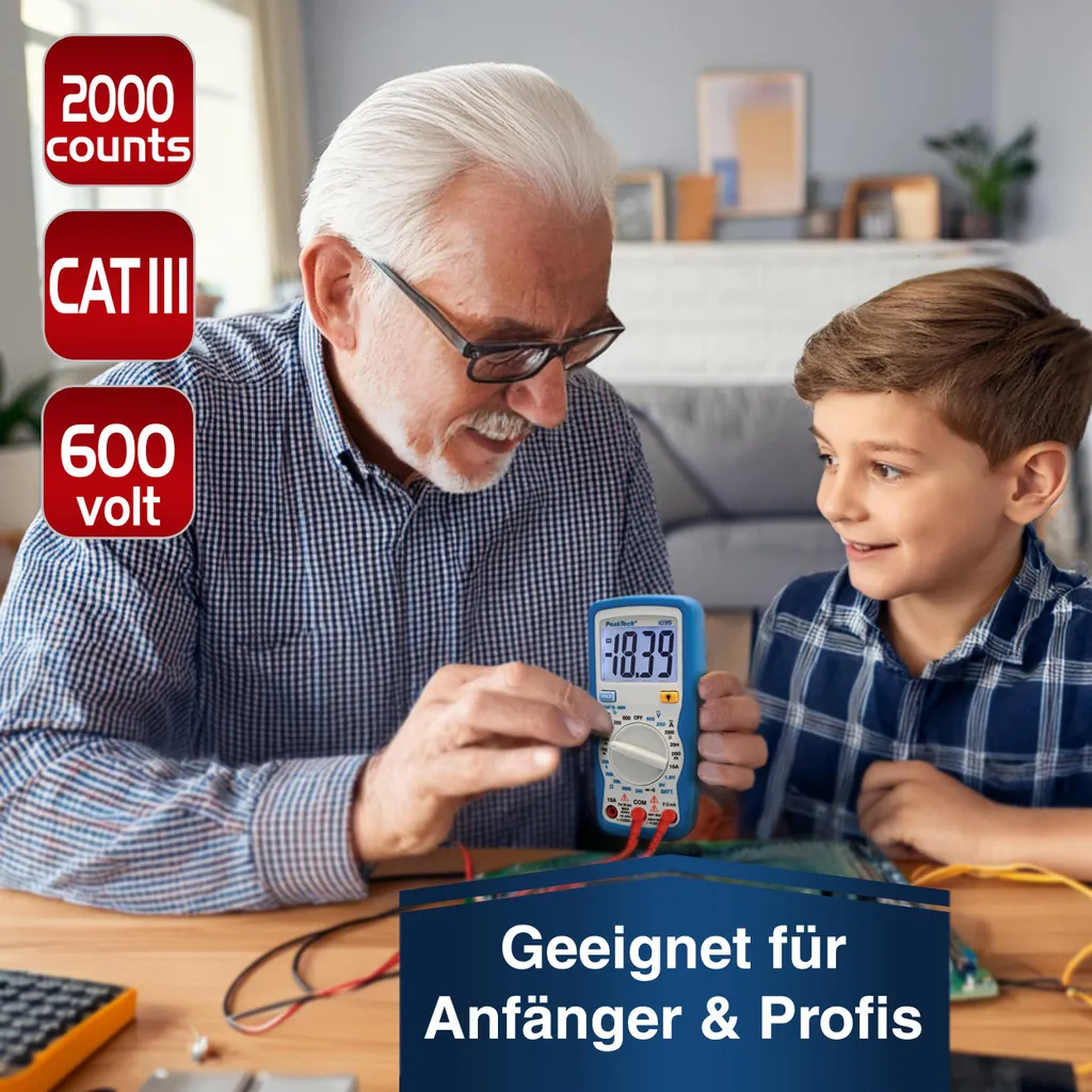 Multimètre PeakTech 1035 avec rétroéclairage et test de batterie intégré 9V - 10