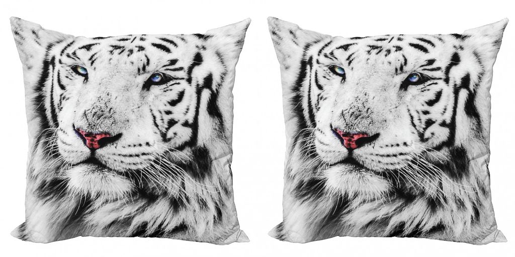ABAKUHAUS Safari Kissenbezug Set (2Stück), Weißer Tiger Winterzeit Seltenes Tierporträt Mustert Ruhige Edle Fotografie, 45x45cm, Grau Schwarz Weiß