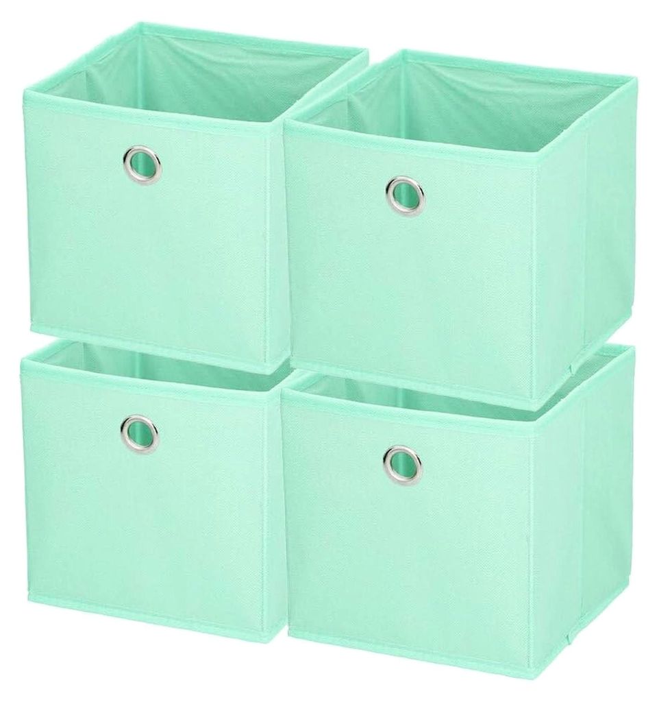 4er Set Faltboxen ca. 20x20x20 cm Pastell Mint - Aufbewahrungsboxen Klappbox faltbar Türkis Grün Körbe Einschub Korb Stoff Regalkorb Organizer
