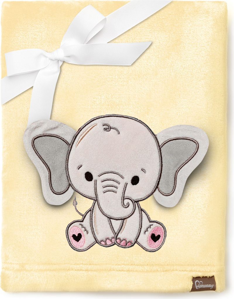 Be Mammy Kuschlige Babydecke Kuschel Decke Tagesdecke mit 3D Applikation 76 x 102 cm BE20-168 (Gelb - Elefant, 76 x 102 cm)