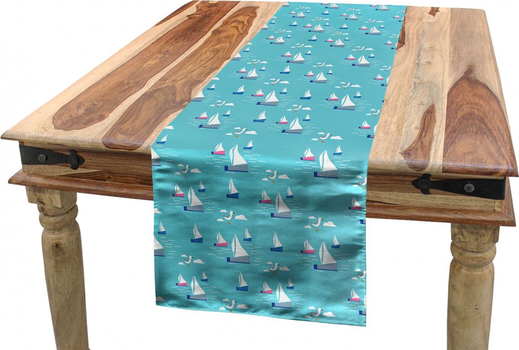 ABAKUHAUS Segeln Tischläufer, Möwen Segel Waves, Esszimmer Küche Rechteckiger Dekorativer Tischläufer, 40 x 225 cm, Mehrfarbig