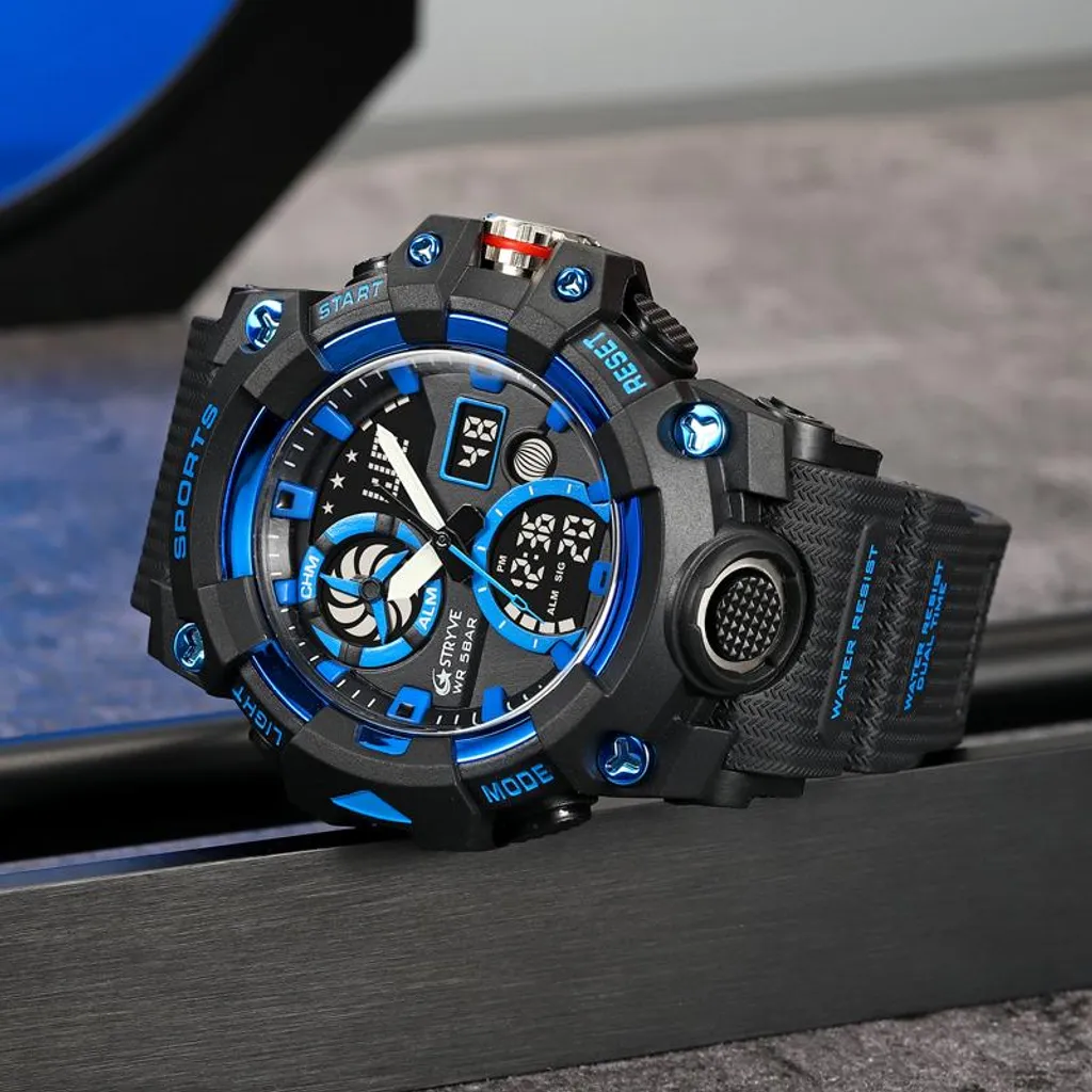 STRYVE HU-38684 Orologio Militare Nero Oro - Dual Time Impermeabile - 2