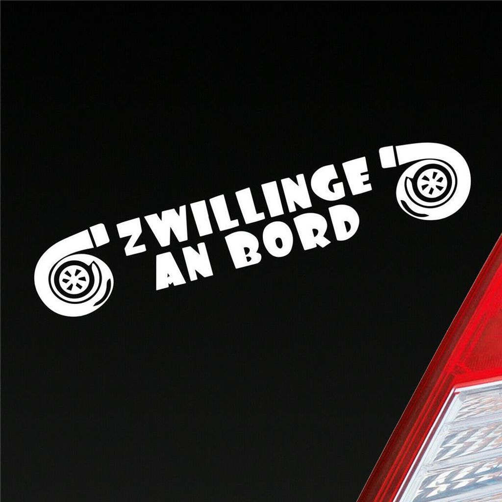 Auto Aufkleber Zwillinge an Bord Turbolader Turbo Twins 20x4 cm Weiss Glanz Sticker Heckscheibenaufkleber