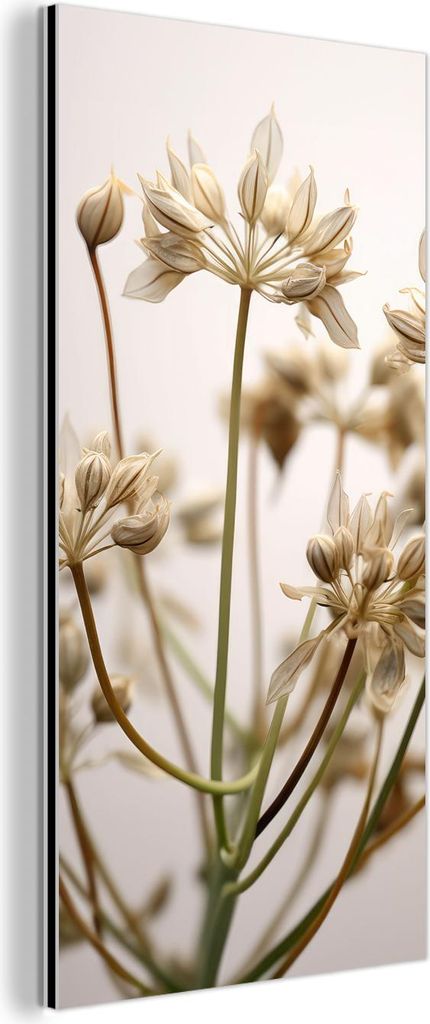 MuchoWow Wanddekoration Metall Metallbild Wandkunst 40x80 cm Getrocknete Blumen - Beige - Weiß - Pflanzen MuchoWow Aluminium Gemälde - Wanddekora...