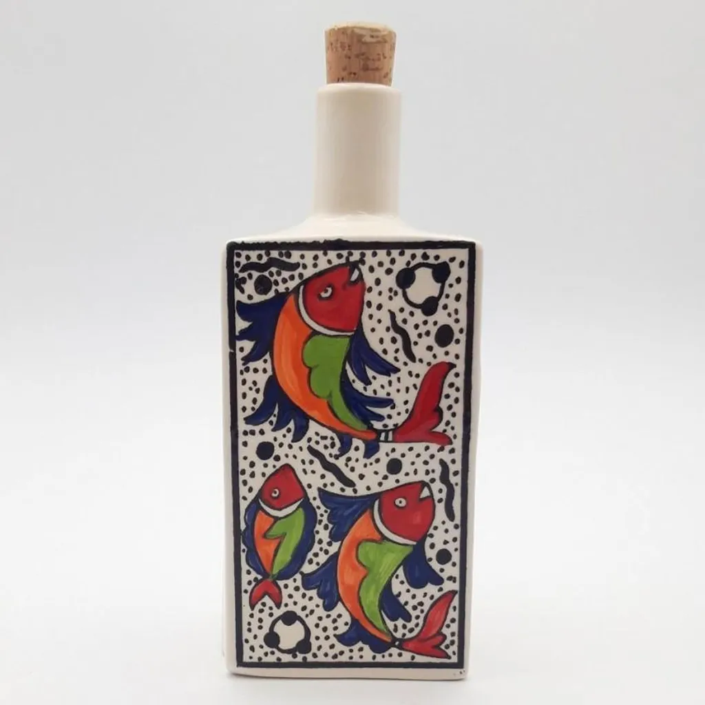 Bottiglia Olio e Aceto Pesce Colorato Ceramica Artigianale Italiana