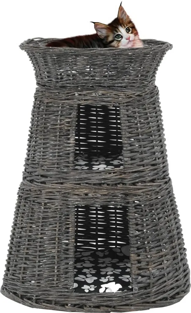 Cesta per Gatti in Vimini Naturale The Living Store con Cuscino Grigio