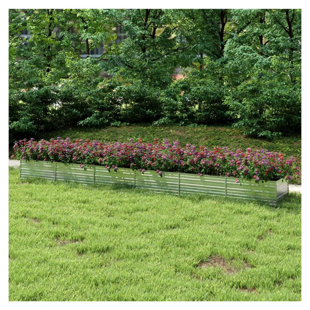 Hochbeet aus verzinktem Stahl, Pflanzkübel mit offenem Boden, geeignet für Gemüse, Kräuter, Blumen, Balkon, Terrasse, Garten, Silber, 600 x 80 ...