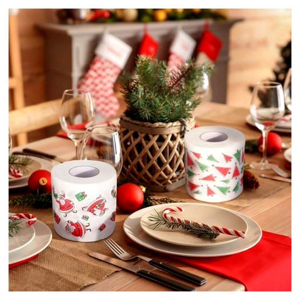 5 Rollen Weihnachtsservietten aus Papier, doppellagig und weich, mit festlichem Motiv – ideales Zubehör für Weihnachtsfeiern und festliche Tisc...